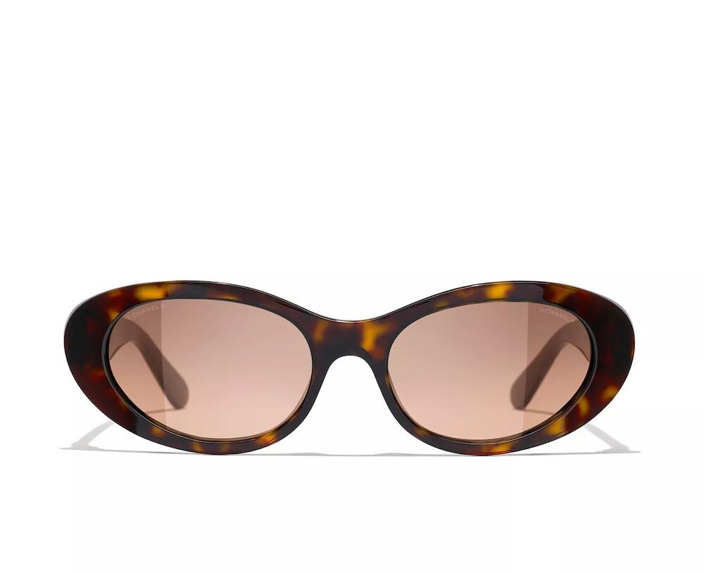 CHANEL oval-frame tortoiseshell acetate sunglasses